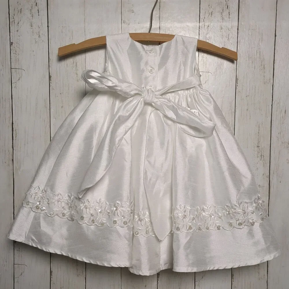 Lito Girls White Formal Dress Size Small Lace Sequin Pearl Communion